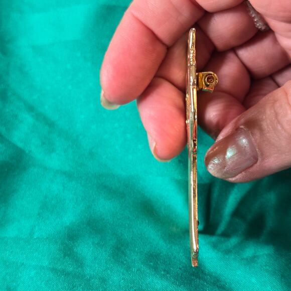 JJ Jonette Vintage Art Deco Style goldtone Double Date Brooch 1988 pin 80s prom - Picture 6 of 15